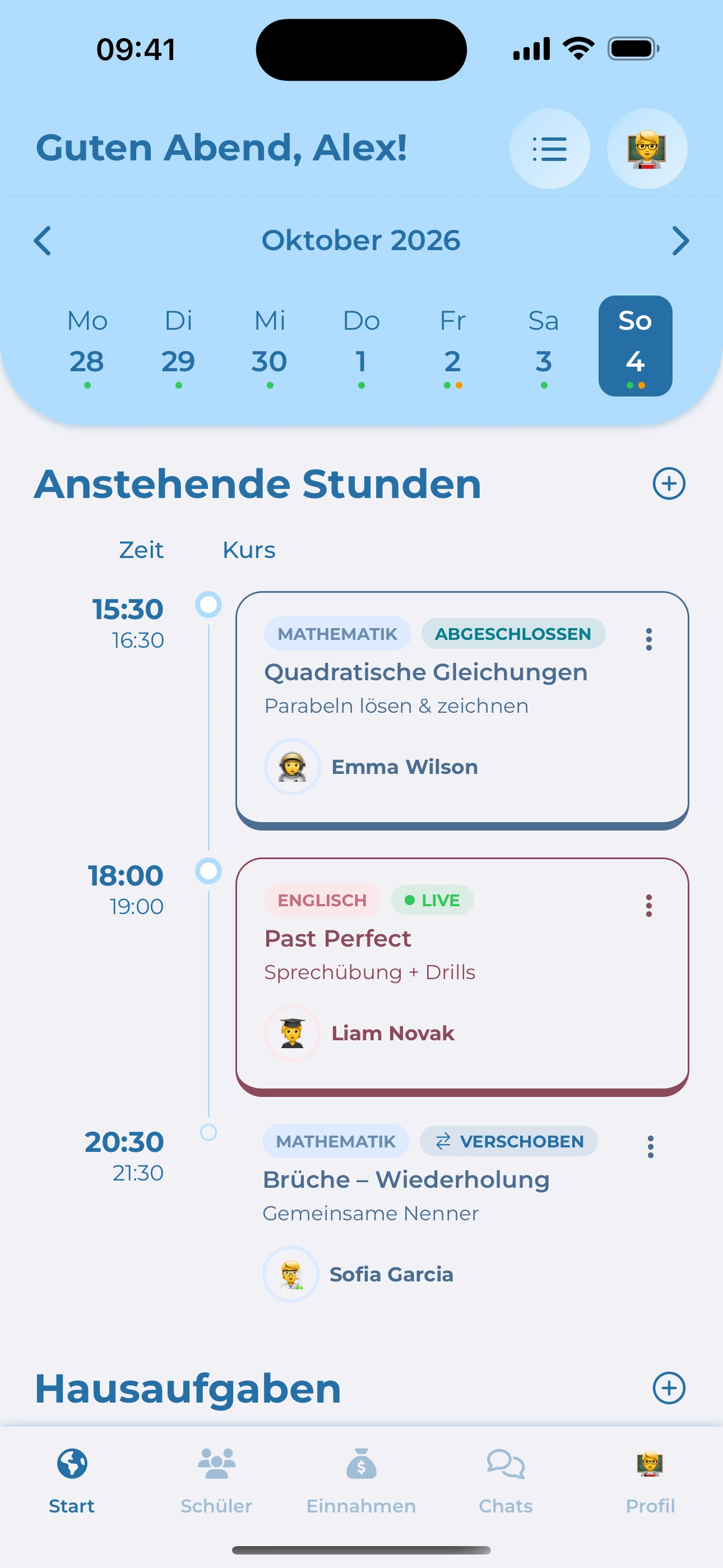 Die Teach Space-App zeigt deinen Wochenplan und kommende Unterrichtsstunden